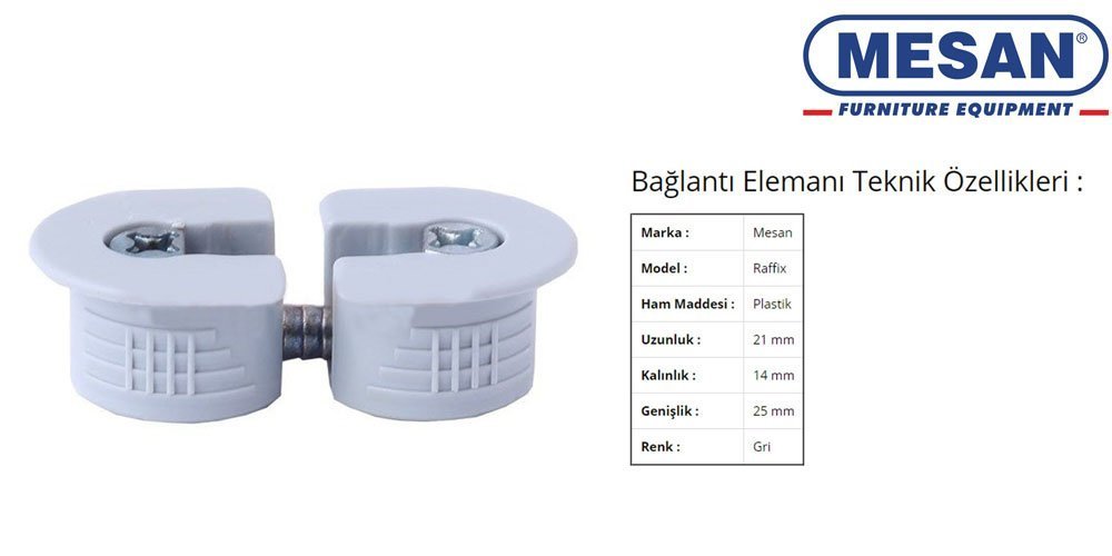 Mesan Kilitli Raffix Gri Mobilya Bağlantı Elemanı