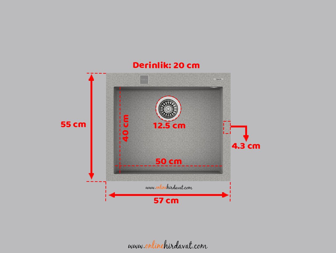 Teka Forsquare 50.40 Tezgah Üstü Granit Evye Gri