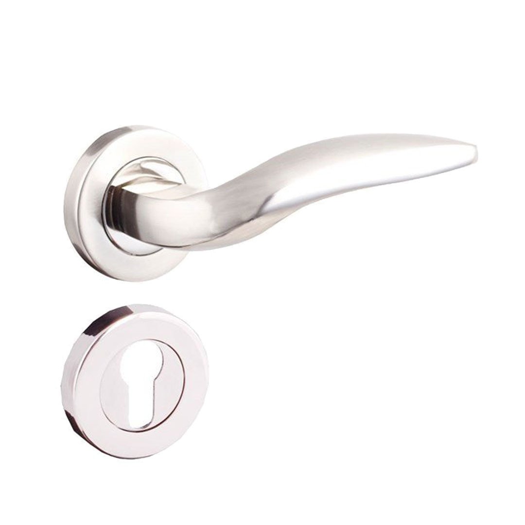 DoorAks Safir Nikel Saten Rozetli Kapı Kolu Dış Kapısı