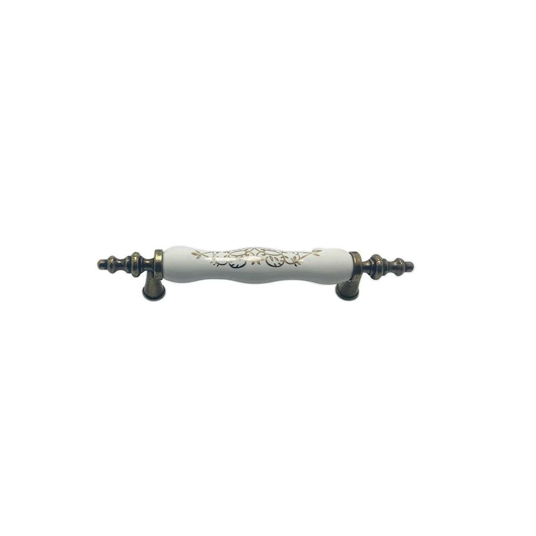 Lider Menekşe Antik Sarı Altın Yaldızlı Porselen Mobilya Kulp 96 mm