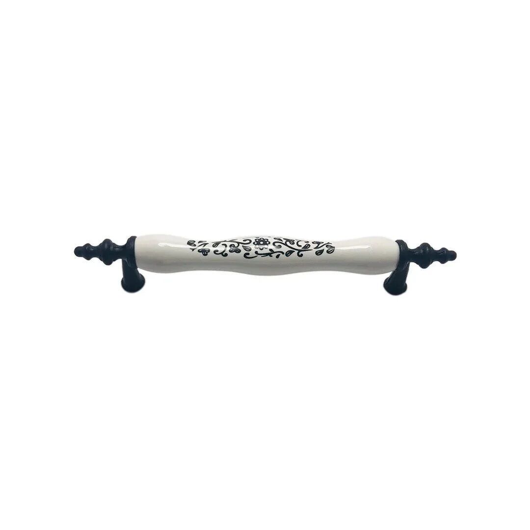 Lider Menekşe Karışık Desen Porselen Mobilya Kulp Mat Siyah - 96 mm
