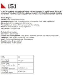 Kale Kilit Köşeli Oda Kapı Kilidi - 151R-35 mm / Nikel