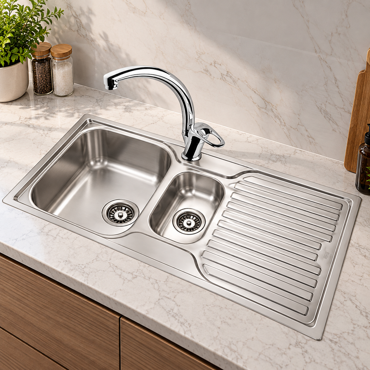 Teka Princess 60 Sağ Mikro Keten Çelik Evye + Newarc Smart Evye Bataryası