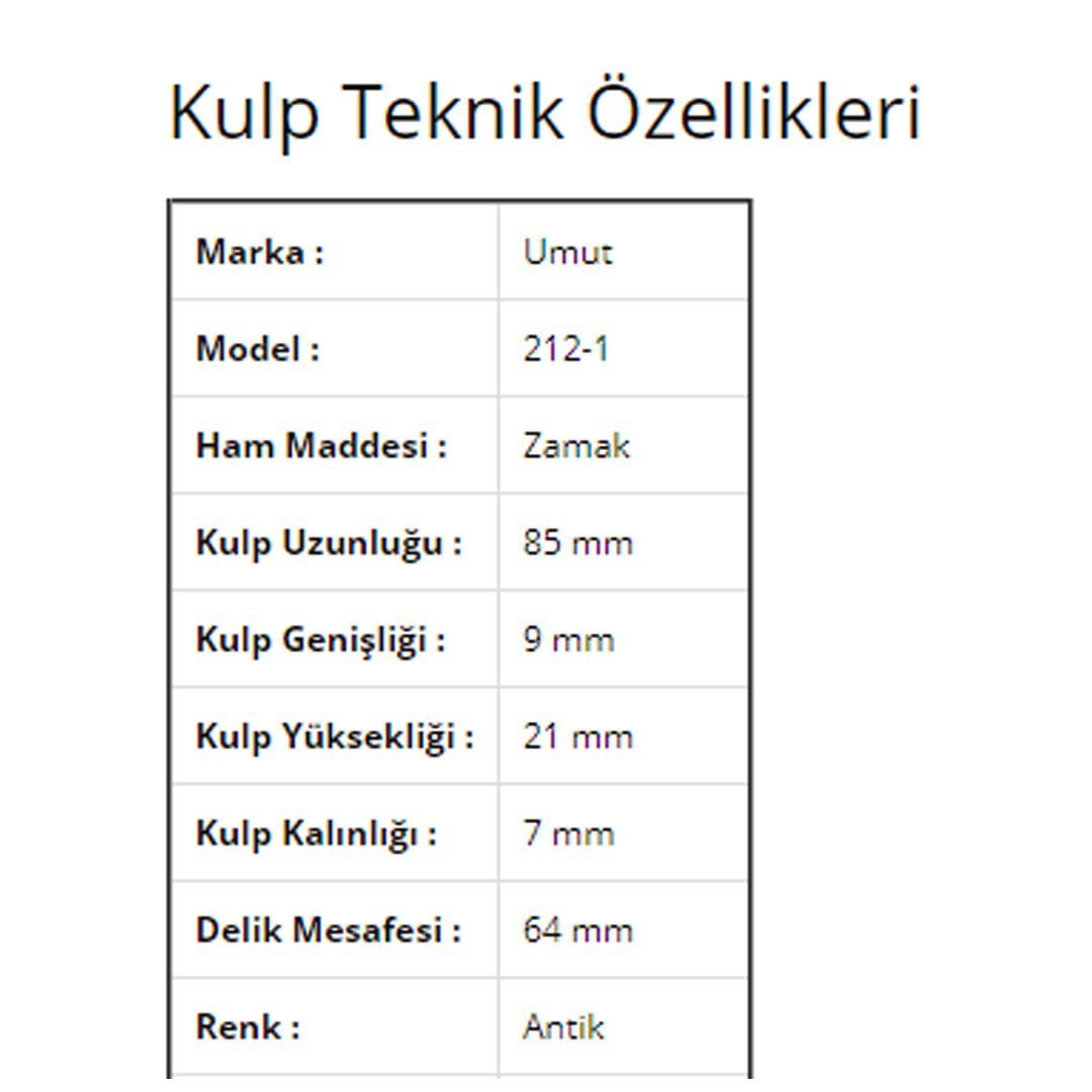 Umut 212 Antik Mobilya Kulp 64 mm