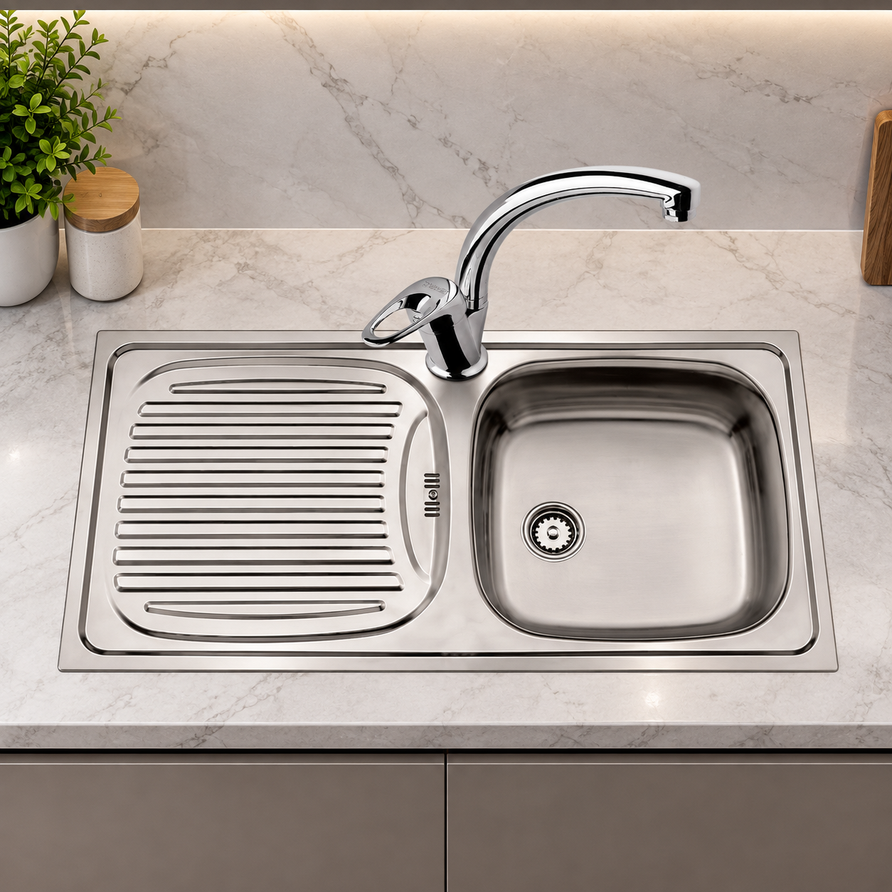Teka Ebm 45 Sol Mikroketen Çelik Evye + Newarc Smart Evye Bataryası
