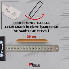 Profesyonel Hassas Ayarlanabilir Çizme İşaretleme ve Sabitleme Cetveli 30 cm