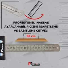 Profesyonel Hassas Ayarlanabilir Çizme İşaretleme ve Sabitleme Cetveli 50 cm