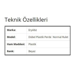 Dübel Plastik Perde Rulet Normal