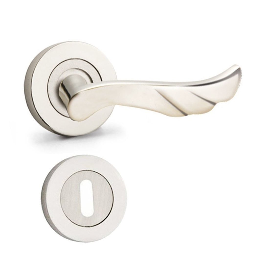 Hira Başak Nikel Saten Rozetli Kapı Kolu Oda Kapısı