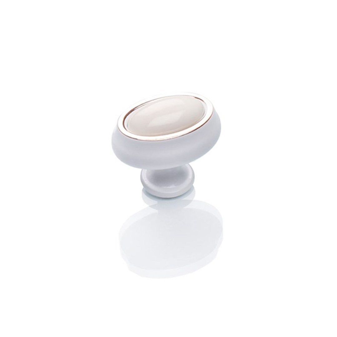 Ventus 2038 Yaldızlı Porselen Mobilya Kulp Beyaz Sarı - Düğme