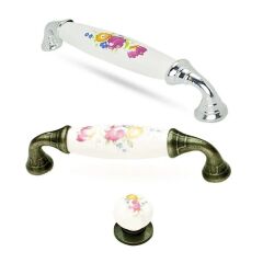 Eymen Polimer Kırmızı Gül Mobilya Kulp Antik Sarı - 96 mm