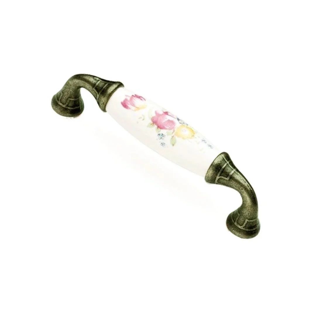 Eymen Polimer Kırmızı Gül Mobilya Kulp Antik Sarı - 128 mm