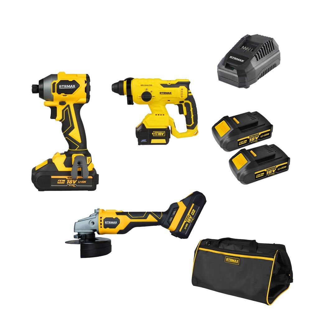 Rtrmax Vida Taşlama Kırıcı Akü Set | Rtx3050 Torklu Vida-3060 Taşlama-2095 Kırıcı-1804P Akü(2 adet)-1809 Şarj Aleti-1019 Çanta