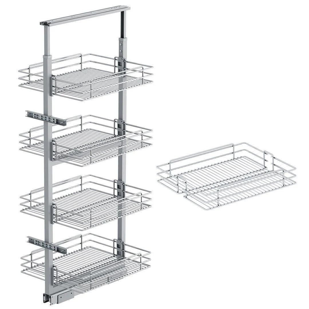 Starax Sepetli Teleskopik Mutfak Kiler 1120 Tel Sepetli / 35 cm - 125 cm - 140 cm Arası / 4 Sepetli