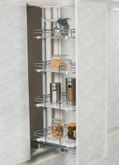 Starax Sepetli Teleskopik Mutfak Kiler 1521 Ahşap Tabanlı / 40 cm - 140 cm - 155 cm Arası / 5 Sepetli