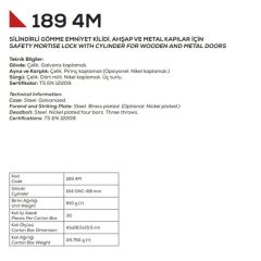 Kale Kilit Emniyet Kilidi 189-4MF / 4 Milli - Nikel